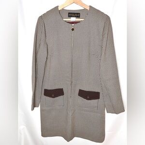 Vintage Donna Ricco Women's Checkered Wool blend Collarless Trench Dress - Brown